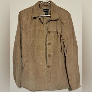 Style & Co. Tan Suede Button-Front Blazer Jacket